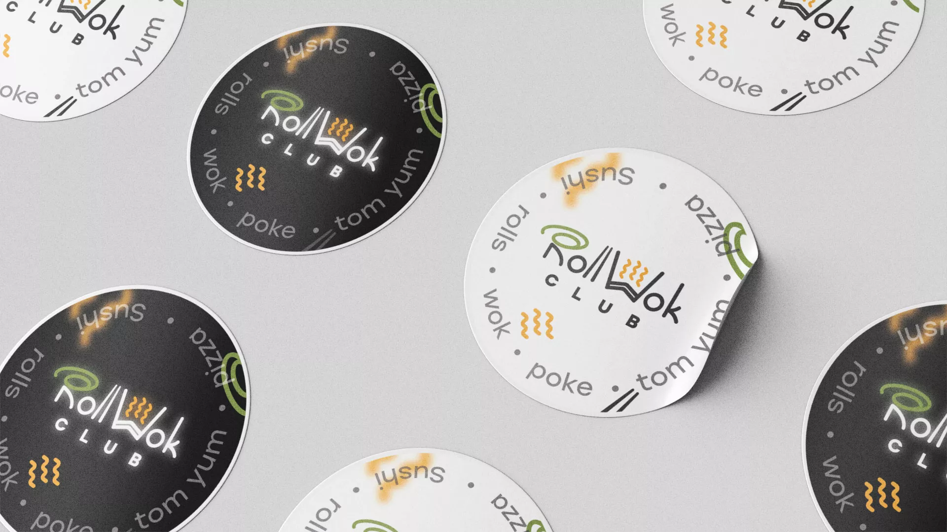 Разработка наклеек для суши-бара «Roll Wok Club» в Ельне