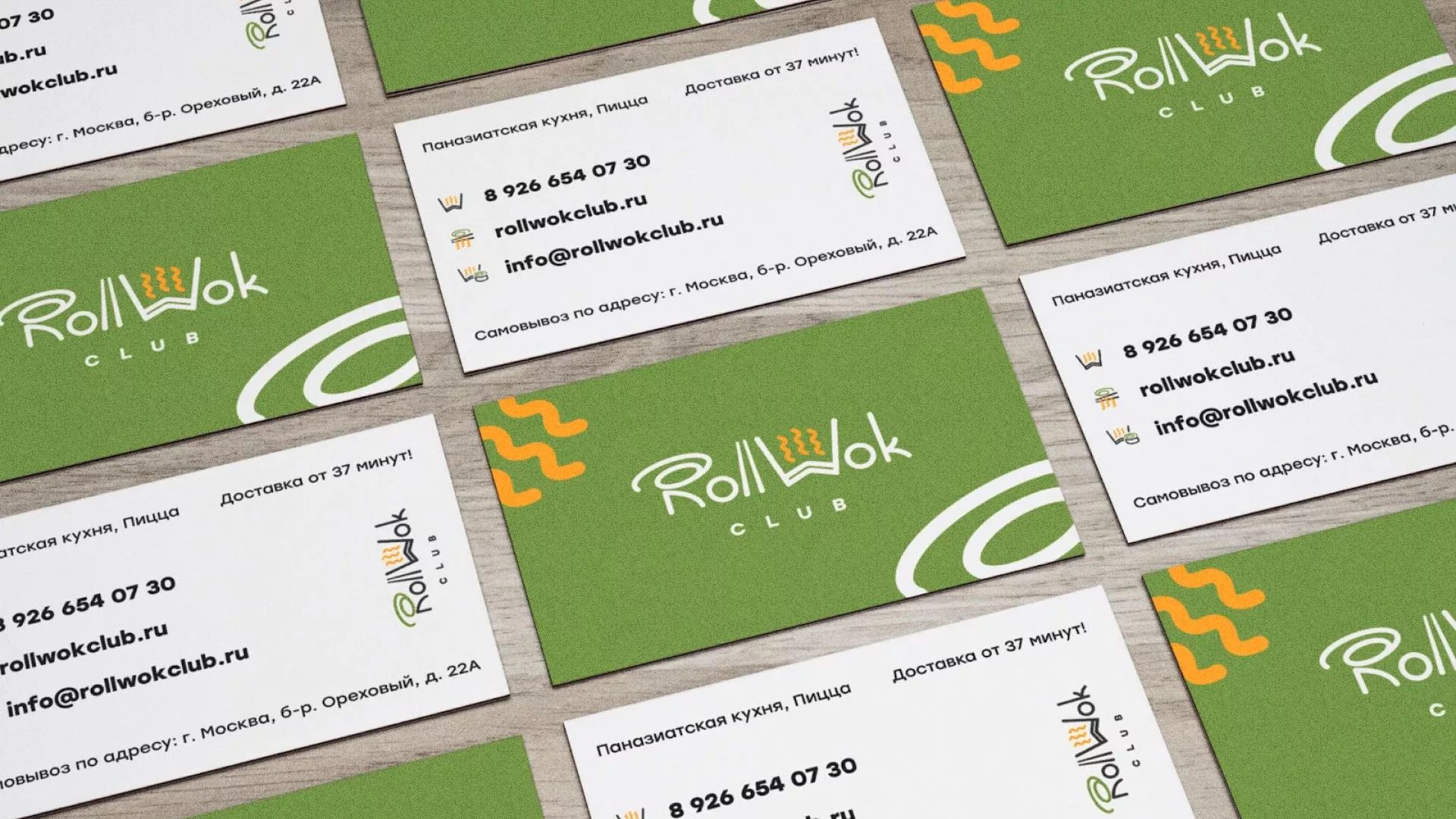 Разработка дизайна визиток суши-бара «Roll Wok Club» в Ельне